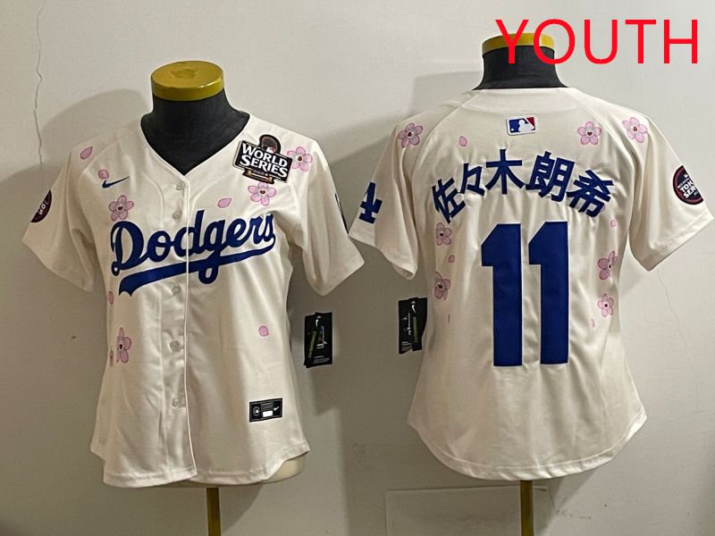 Youth Los Angeles Dodgers #11 R.Sasaki Cream Sakura Edition 2025 Nike MLB Jersey style 36